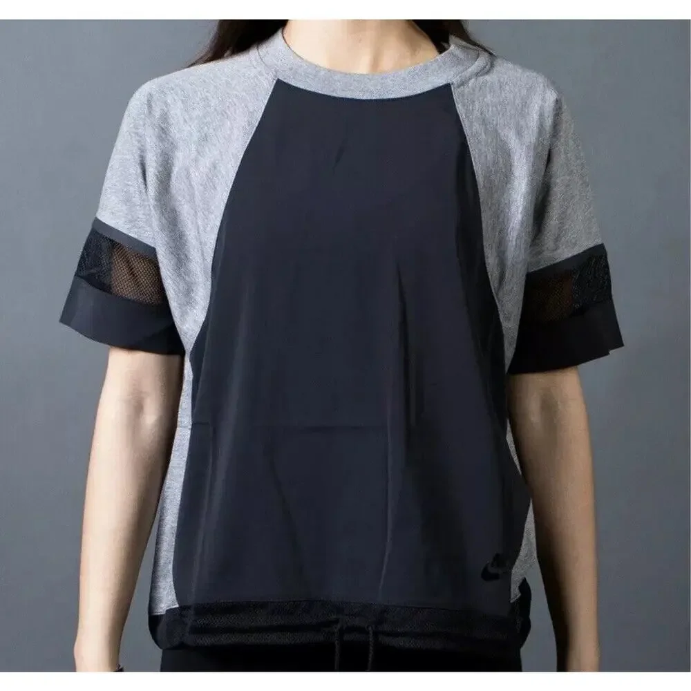 Nike Women's Size XS Bonded Mesh Jersey Tee (Black/ Carbon Heather/ Black) - Picture 3 of 10